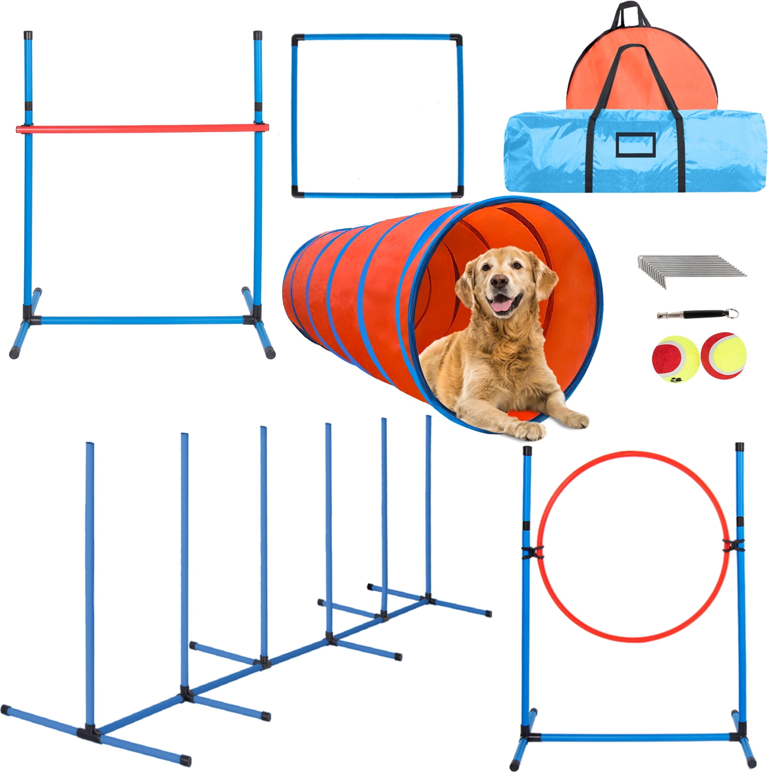 Polar Aurora Agility Training Equipment for Dogs, Obstacle Course Practice Adjustable High Hurdle, 6 Poles, Extended Tunnel, Jumping Ring, Square Pause Box and 2 Carrying Bags - Walmart.com