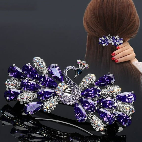 Eosunjian Fine Craftsmanship Non-Slip Elegant Hair Barrette Rhinestone Peacock Decor Spring Hair Clip Hair Styling Accessories