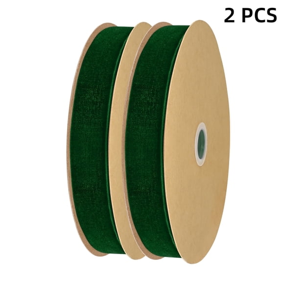 LoomJoyz 2 Roll Dark Green Velvet Ribbon 1 Inch x 25 Yards/roll For Christmas Ribbons Bows for Choker Cake Beaded String Hair Bows Gift Tags Gift Wrapping Christmas Tree Wreath