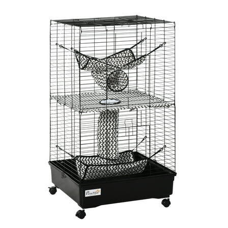 42" Ferret Cage with Wheels & Brakes, Black - Multi-Level Small Animal Cage with Hammocks & Platforms Black   Metal