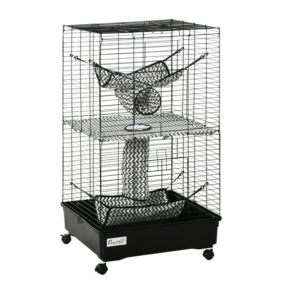 42" Ferret Cage with Wheels & Brakes, Black - Multi-Level Small Animal Cage with Hammocks & Platforms Black   Metal