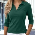 thumbnail image 2 of 3/4 Length Sleeve Womens Tops Plus Size Polo-Shirts Lightweight Basic Tees Golf Shirt Slim Fit Classic V Neck Blouses for Athletic Running Hiking Gym Yoga 2026 Fall Outfits for Women(Green,4XL), 2 of 8