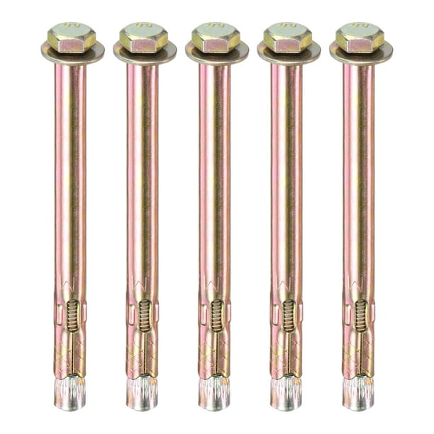 Uxcell 5-Pack M6 x 100mm Tornillos de expansión hexagonales de acero galvanizado de hierro-carbono para concreto