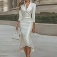 thumbnail image 2 of V-Neck Satin Dress Elegant Shiny Sexy Evening Party & Office Wear for Women Stylish Long Sleeve Gown, 2 of 3