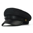 thumbnail image 2 of Vintage Leather Flat Top Beret Hat Elegant Breathable Duckbill Cap Stylish Newsboy Cabbie Ivy Driving Hat for Men and Women Black, 2 of 3