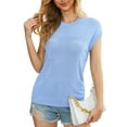 thumbnail image 5 of Uvplove 2025 Womens Cap Sleeve Top Hollow Out Knit Short Tee Shirts Tunic Light Blue-M, 5 of 12