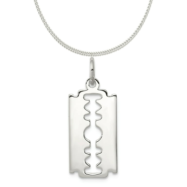 silver razor blade necklace