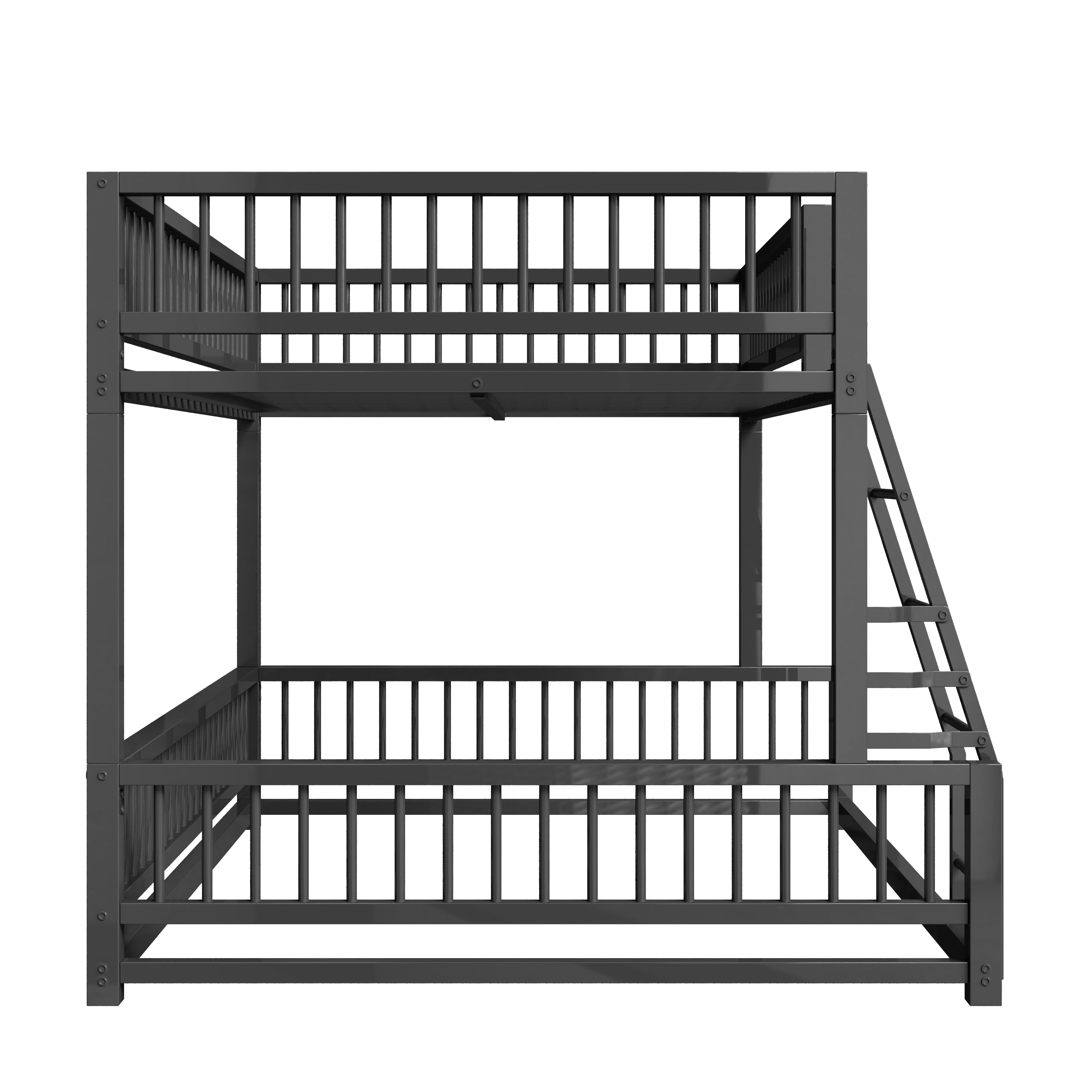 Euroco Metal Full XL over Queen Bunk Bed, Convertible Floor Bed with Ladder and Guardrails, Black