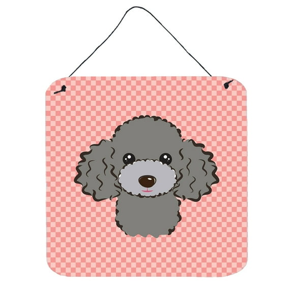 Carolines Treasures Checkerboard Pink Silver Gray Poodle Wall or Door Hanging Prints 6x6 multicolor