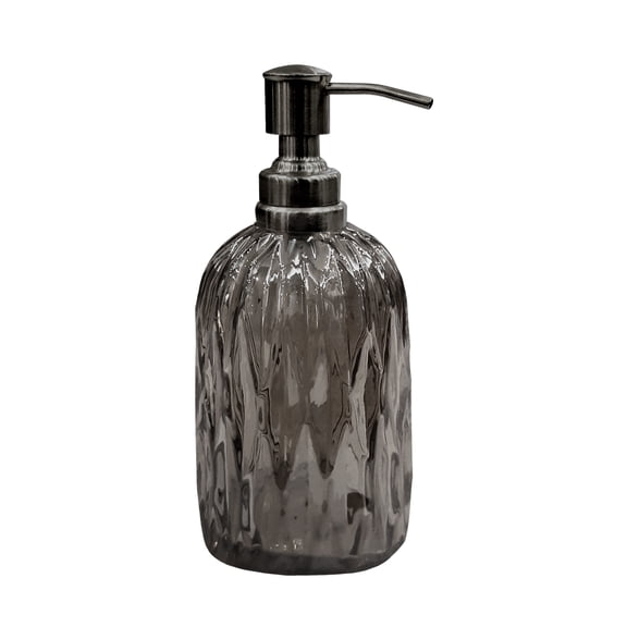 nu steel Glacier Smoke Collection Glass with Black Finish Metal Trim Refillable Liquid Soap Dispenser Pump Bottle for Bathroom Vanity Countertop - Holds Lotion, Liquid Soap, Hand Sanitizer - Smoke