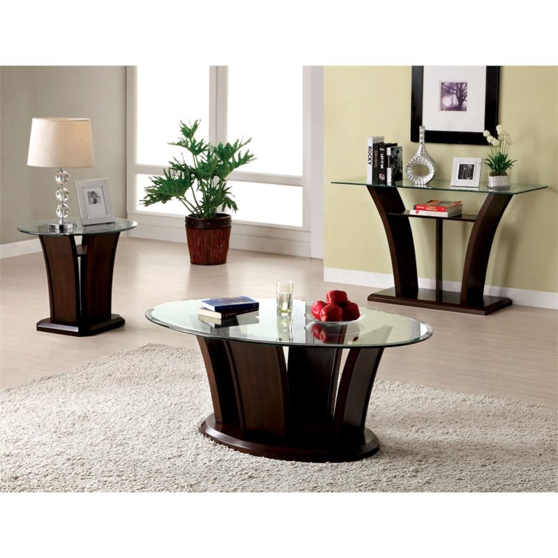 Furniture of America Lantler 3-piece Glass Coffee Table Set in Dark