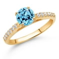 thumbnail image 2 of Gem Stone King 10K Yellow Gold Swiss Blue Topaz and White Lab Grown Diamond Engagement Ring for Women (1.18 Cttw, Gemstone November Birthstone, Round 6MM, Size 5), 2 of 4