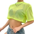 thumbnail image 1 of Femmes Été Fluorescent Tee O Cou Filet Transparent Crop Top Décontracté en Vrac T-shirt, 1 of 5