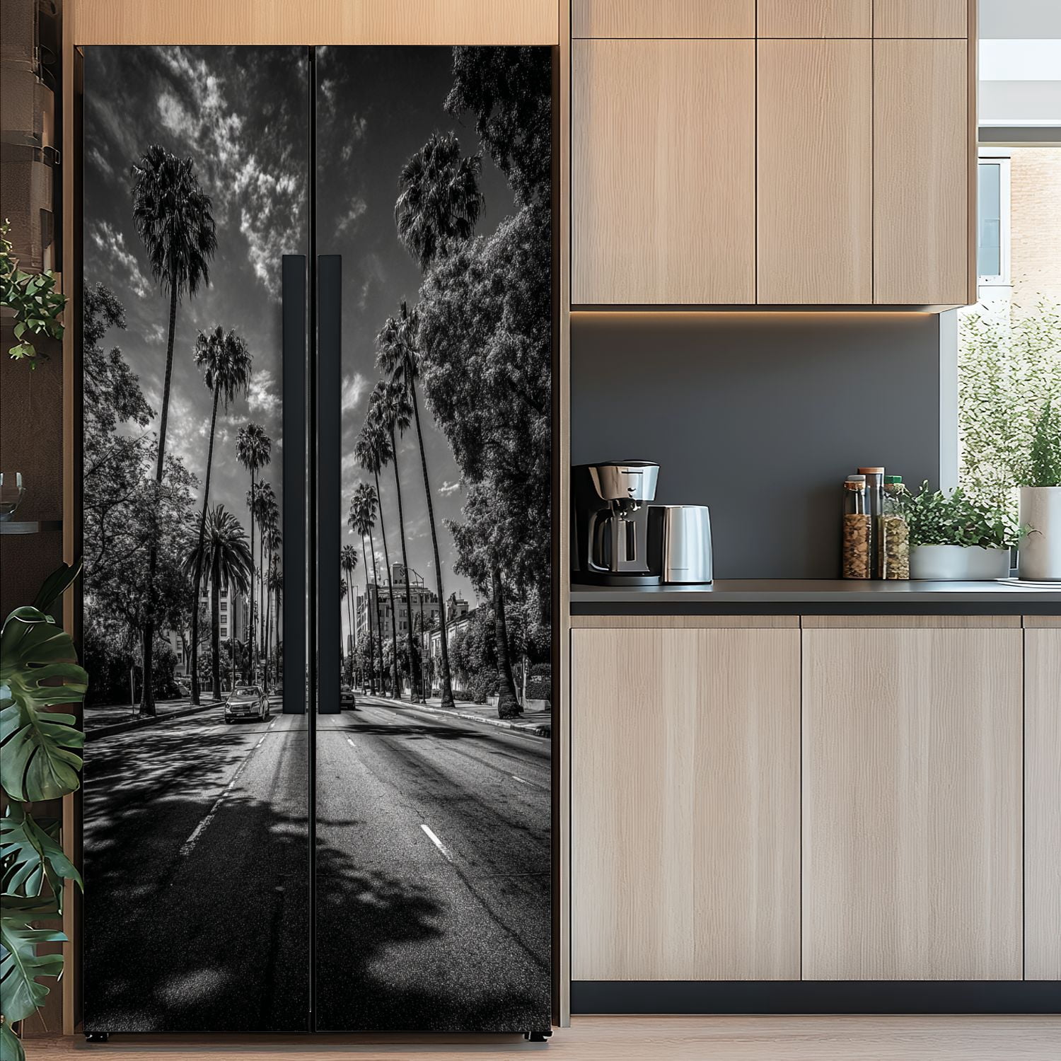 Self Adhesive Vinyl Refrigerator Wrap Set los angeles streets black whites Door Mural Removable Fridge Sticker Peel and Stick&nbsp;Full Door Cover Decal Kitchen Bar Decor