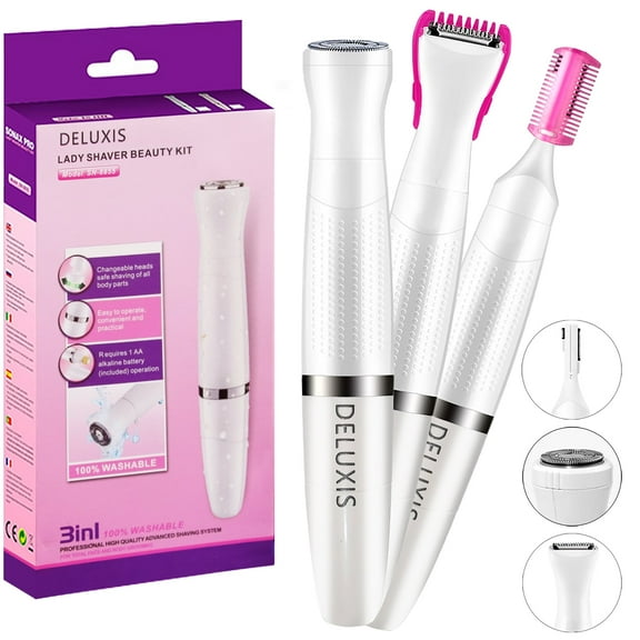 DELUXIS Hair Trimmer for Wome, 3 in 1 Hair Clippers for Personal Use, Waterproof Electric Hair Shaver for Face, Eyebrow, Arms, Legs, Bikini Hair