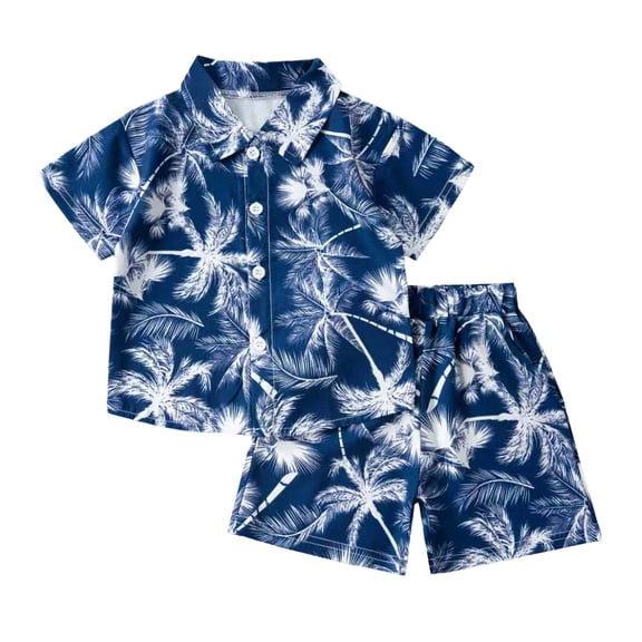 Toddler Boy Outfits Coconut Tree Print Lapel Short Sleeve Shirt Top And Shorts 2 Piece Everyday Wear Boys' Clothing Sets Size 2-3 Years