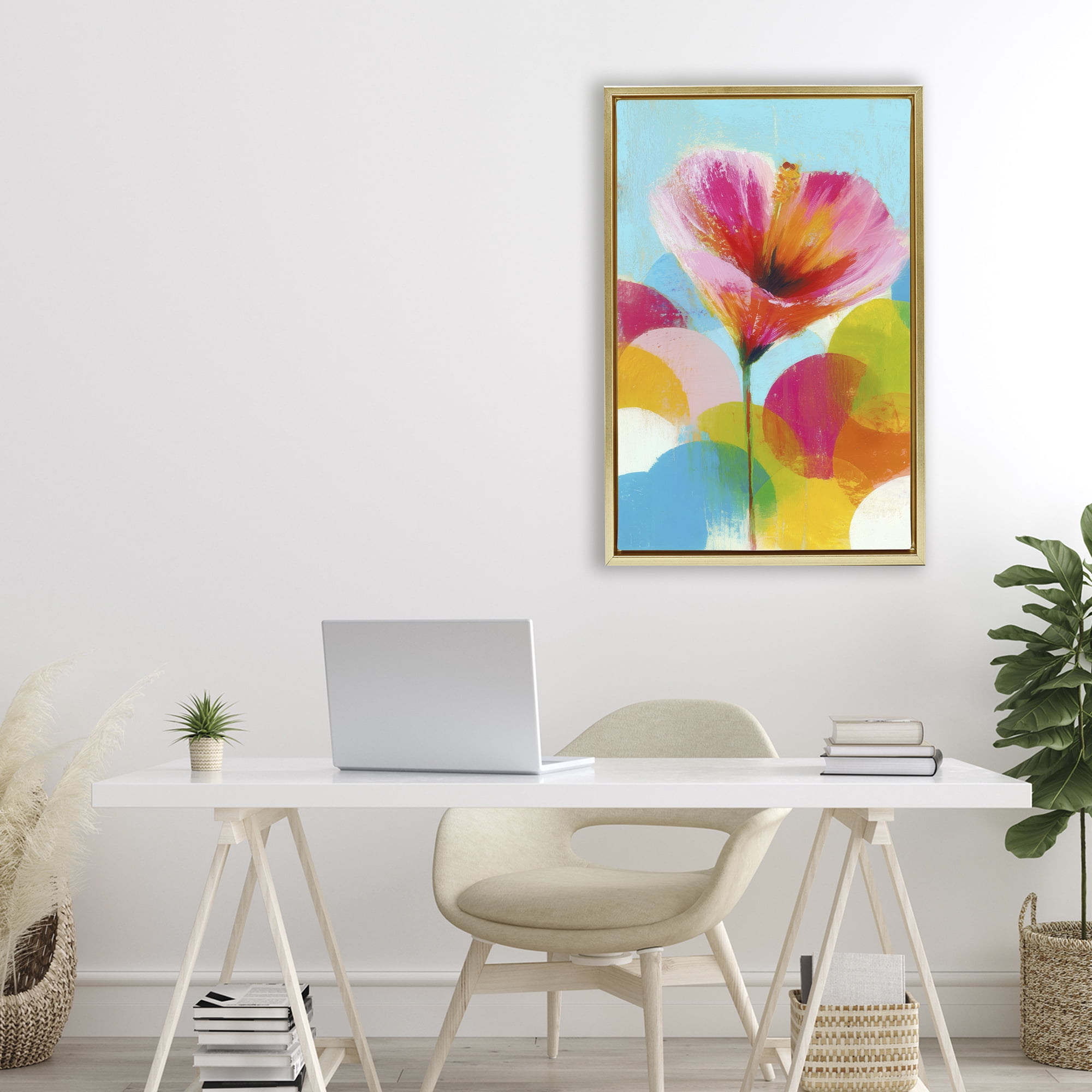 Stupell Industries Hibiscus In The Sun Gold Framed Floater Canvas Wall Art, design by Chromatic Storm Studio