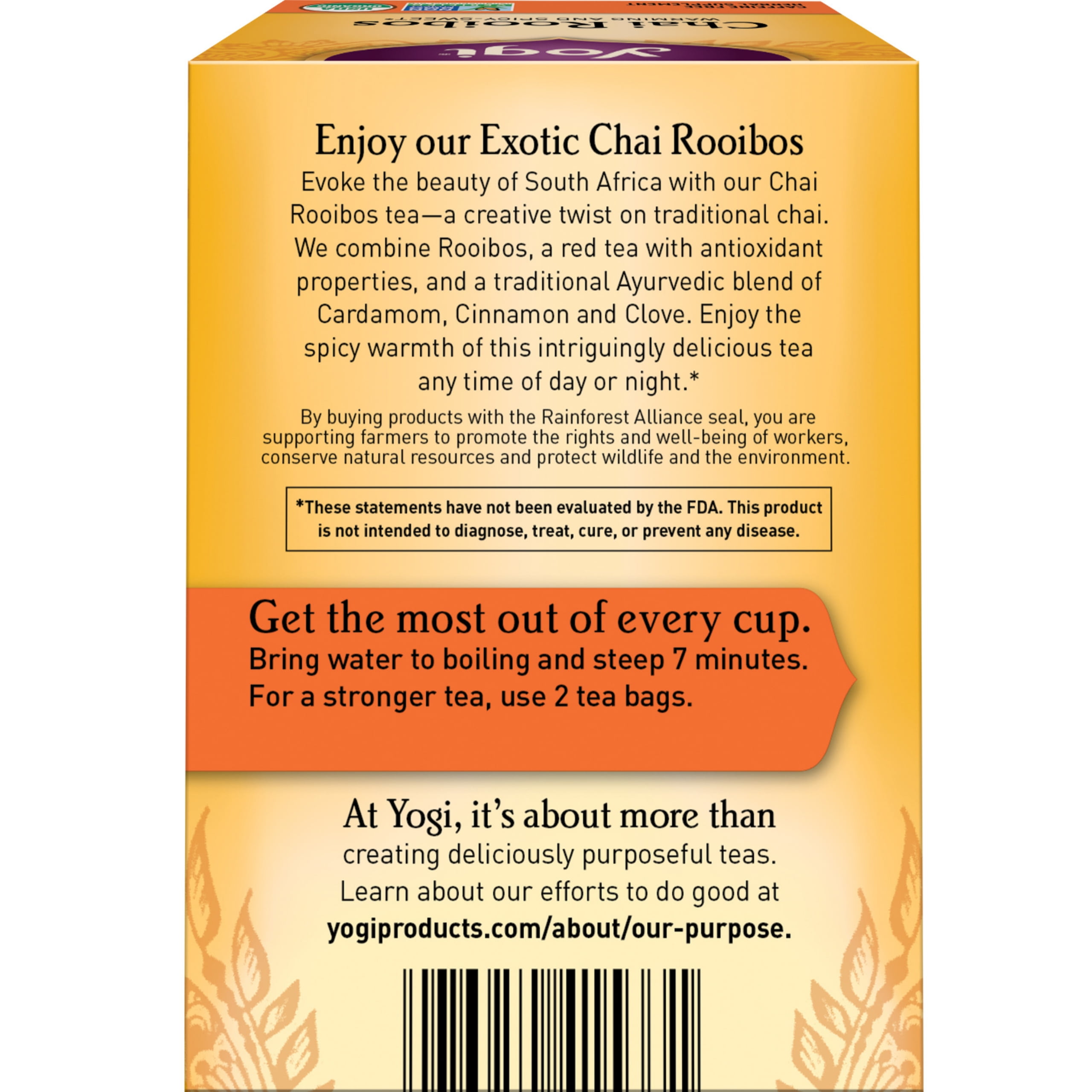 Yogi Tea Chai Rooibos, Caffeine-Free Organic Herbal Tea, Wellness Tea Bags, 6 Boxes of 16
