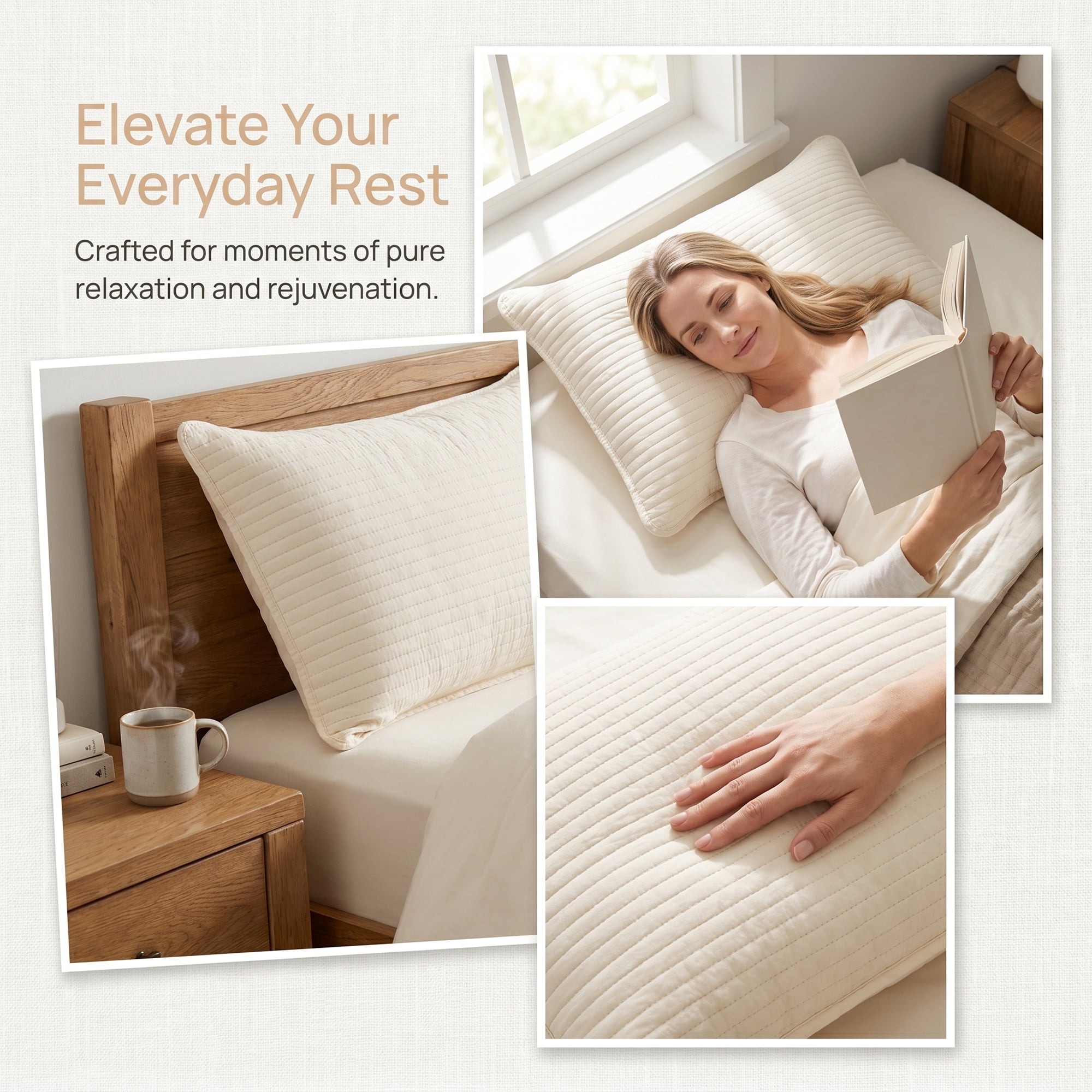 Unique Bargains Comfortable Envelope-style Pillow Protector, 2-pack Quilted Beige 19"x29"