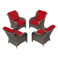 thumbnail image 4 of Meetleisure 4 Piece Wicker Patio Furniture Set, Rattan Chairs with High Back, Deep Seating, Wide Armrest, Thick Cushions for Deck Porch, Red, 4 of 9