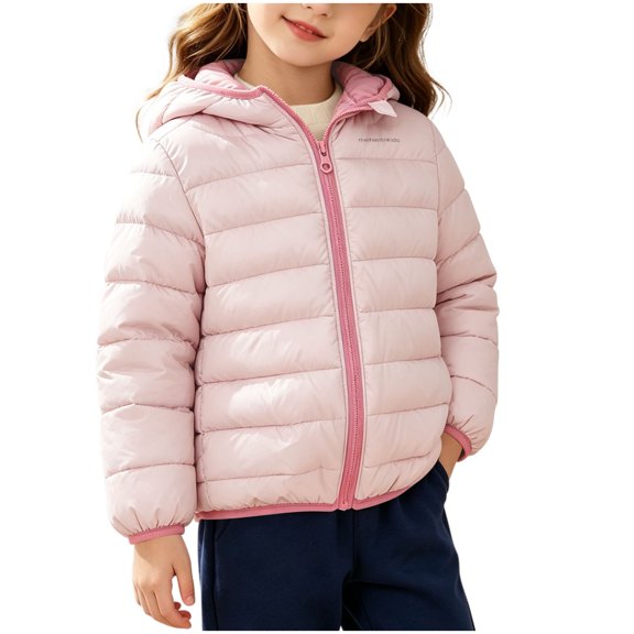 RYRJJ Girls Puffer Jacket Lightweight Zip Up Hooded Winter Qulited Padded Coat Warm Outerwear for Kids Child 1-8Years