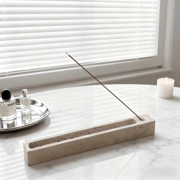 Travertine Rectangular Incense Burner Tray - Minimalist Zen Home Decor for Sage Bundles, Palo Santo & Incense Sticks, Living Room Essentials
