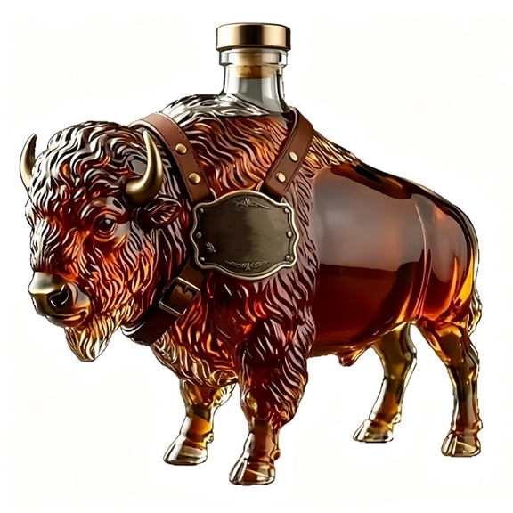 11.16oz Buffalo Figurine Glass Liquor Bottle, Leakproof Sealed Decanter for Home Party, Dinner & Bar Serving Decor