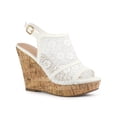 thumbnail image 1 of BLISSFUL STEP Women's Shoes Lace Platform Wedge Slingback Open Toe Buckle Sandals White 10, 1 of 6