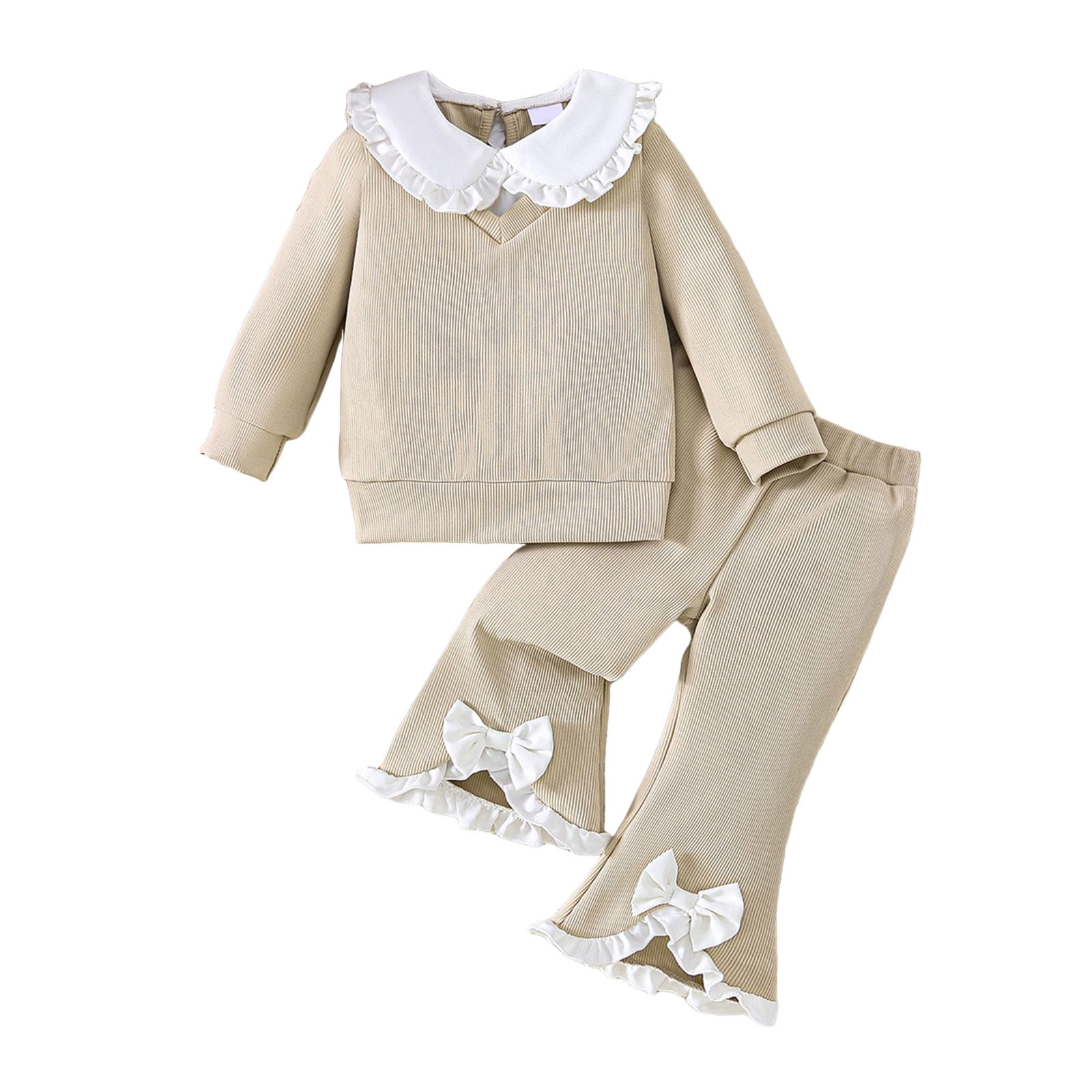 Zanarzt Toddler Baby Girls Clothes Girls Stylish Long Sleeve Top with Long Pants Two Pieces Children s Set Brown 18-24 Months