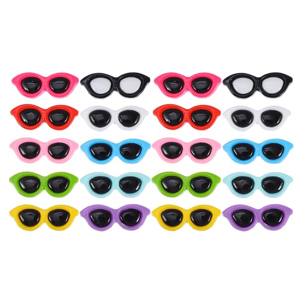 20 mini gafas de sol de resina plana para hacer tú mismo, pinzas para el pelo, fundas de teléfono, manualidades para álbumes de recortes, accesorios coloridos, proyectos de bricolaje