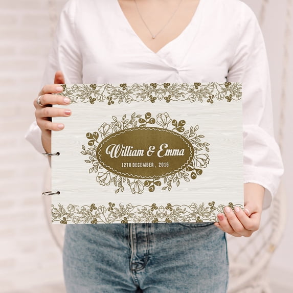 Darling Souvenir Personalized Engraved Laser Cut Wedding Guest Book Wooden Cover Sign-in Book Registry Guestbook Scrapbook-Z5