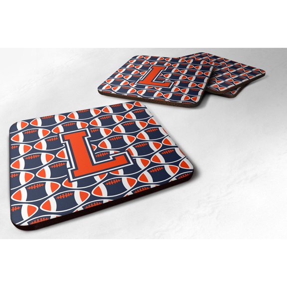 Letter L Football Orange Blue and white Foam Coaster Set of 4