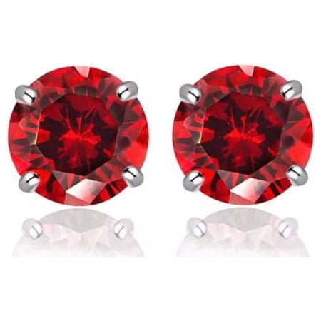 18K White Gold Filled High Polish Finsh Round Crystal Red Stud Earrings