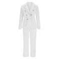 thumbnail image 5 of Woman'S Two Piece Business Suits V-Neck Solid Color Button Fashion Fallow Long-Sleeved And Wide Leg Trousers Suits White M, 5 of 6