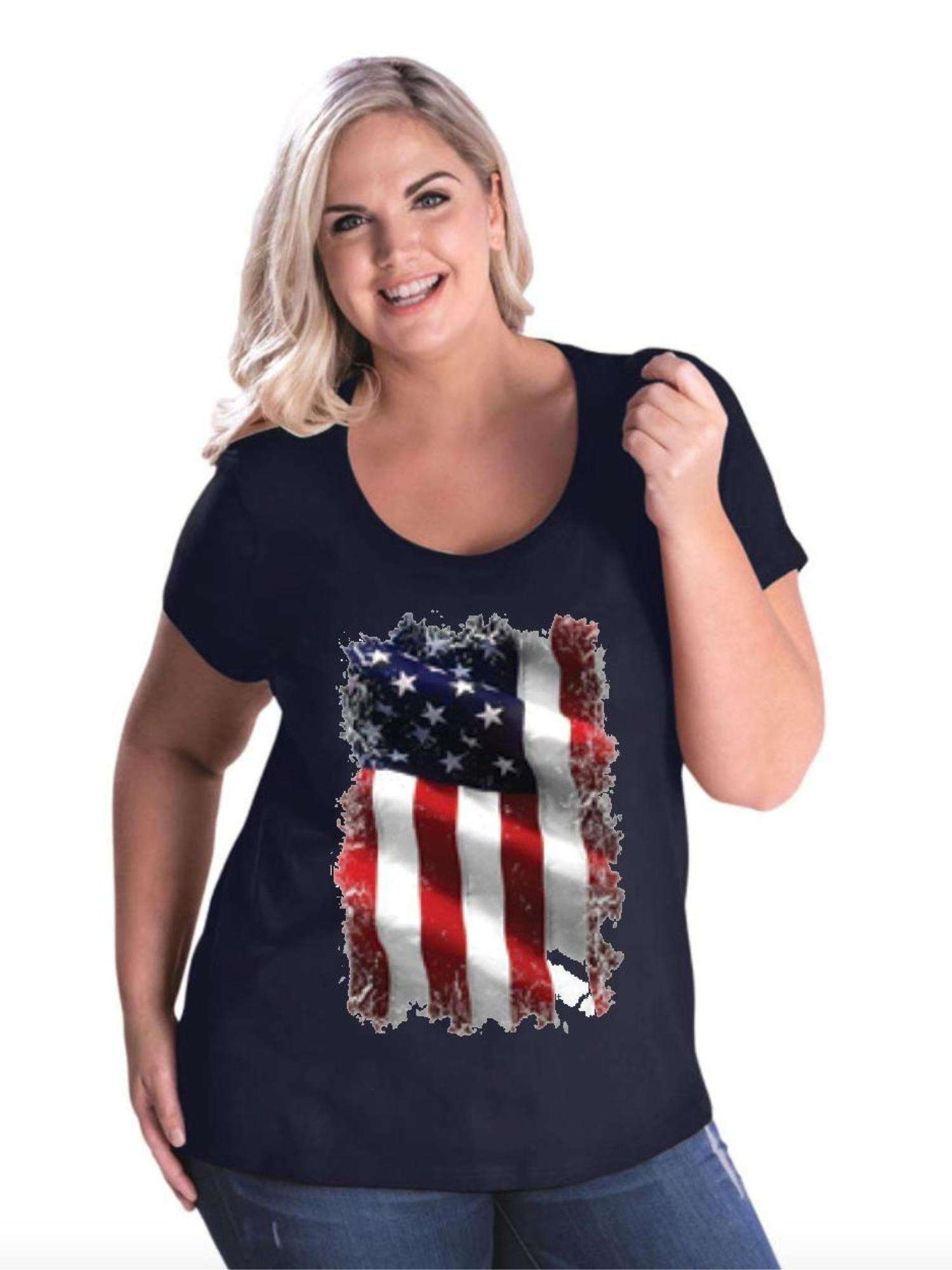 IWPF - Womens and Womens Plus Size American Flag 4th of July Curvy T ...