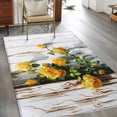thumbnail image 2 of Spring Floral Area Rugs 3'x5', Washable Small Throw Rugs for Living Room Bedroom, Yellow Roses Flowers Leaves Farmhouse Wooden Indoor Outdoor Rug Non-Slip Low Pile Carpet Runner Reversible Floor Mats, 2 of 8
