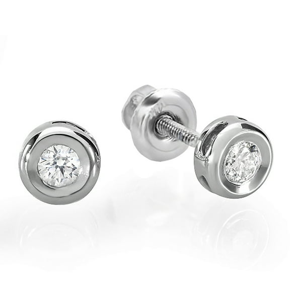 Dazzlingrock Collection 0.15 Carat (ctw) 14K Round Cut Diamond Bezel Stud Earrings, White Gold
