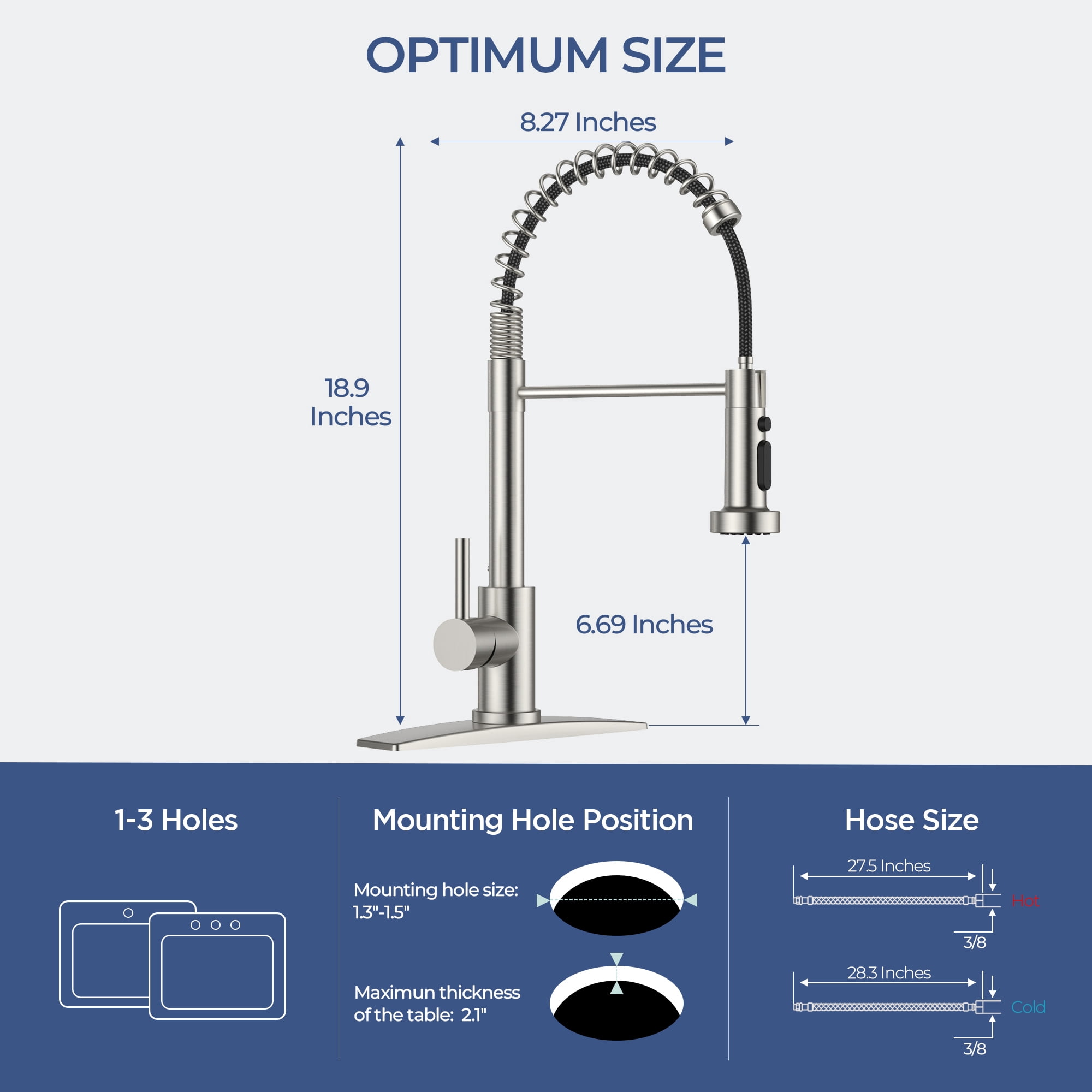 TVOFEK Kitchen Faucets with Pull Down Sprayer 3-Mode, Brushed Nickel Spring Kitchen Sink Faucet with Deck Plate fits 3 Hole for RV Laundry Vessel