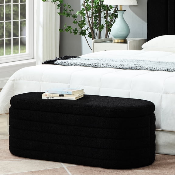 Upholstered Bench With Storage Function For Bedroom - Maximizes Space Black Hinge Versatile & Living Room