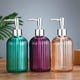 thumbnail image 5 of Dispensador de loción de empuje redondo con rayas verticales de 400 ml, dispensador de jabón for baño, color rosa, disponible for hoteles, cocinas y baños, 5 of 6