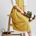 thumbnail image 2 of Delantal de algodón y lino con espalda cruzada para mujer con bolsillos para cocinar limpieza amarillo sin lazos en la cintura, 2 of 7