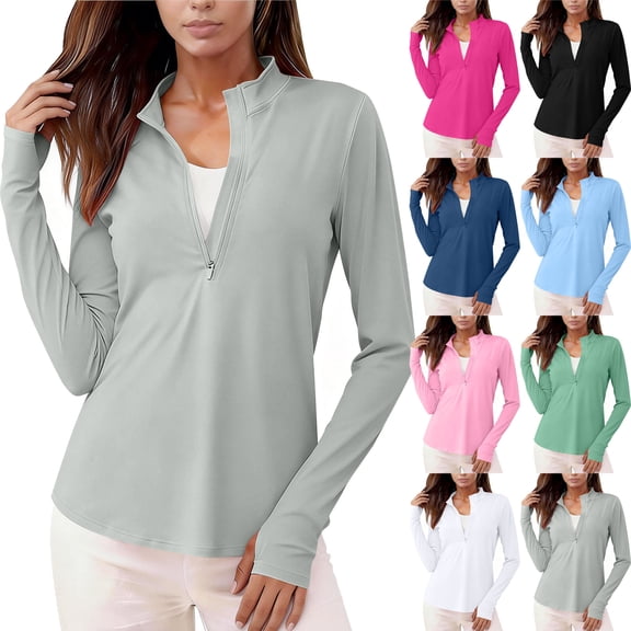 Womens Workout Tops Long Sleeve 1/4 Zip UV Sun Protection UPF 50  Quick Dry Workout Hiking Athletic Shirts Rash Guard for Women Gym Tops