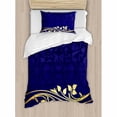thumbnail image 3 of Floral Duvet Cover Set King Size, Romantic Royal Leaf Pattern with Yellow Colored Floral Branch with Leaves, Decorative 3 Piece Bedding Set with 2 Pillow Shams, Indigo and Purple, by Ambesonne, 3 of 3