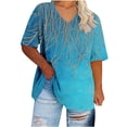 thumbnail image 4 of Women Short Sleeve Top Plus Size Tshirts Loose Tunic Tees Vneck Blouses Casual Clothing, 4 of 5