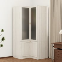 Wiawg L-Shape Wardrobe Armoire Closet with Hanging Rod & Shelf, Bedroom Armoire with Frosted Glass Doors,36”D x 36”W x 70.9”