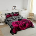 thumbnail image 2 of Hot Pink Rose Flowers Comforter Set Full Retro Rustic Rose Floral Bedding Set Valentine'S Day Wedding Couple Bedding Comforter Sets Men Women,Romantic Blossom Quilt Black Grey 3 Pcs, 2 of 5