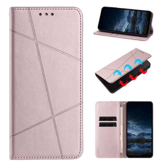 for Samsung Galaxy S24 Plus PU Leather Wallet Flip Case Cover, with Credit Card Slots Kickstand Magnetic Clasp, Classic Men Women Full Body Protective Rugged Phone Cover for S24 Plus, Rosegold