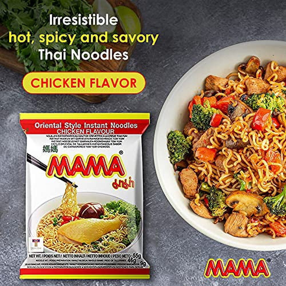 MAMA Noodles CHICKEN Instant Spicy Noodles with Delicious Thai Flavors, Hot And Spicy Noodles with Chicken Soup Base, No Trans Fat with Fewer Calories Than Deep Fried Noodles (Chicken Flavor