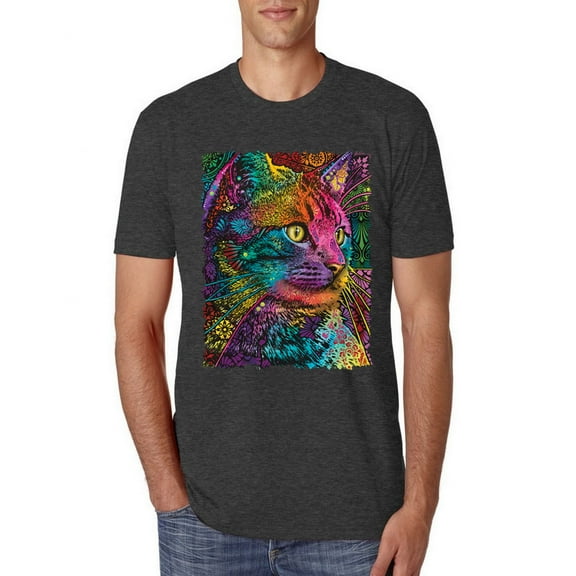 Colorful Cat Portrait | Cat Lover Owner | Dean Russo Art Animal Lover Mens Premium Tri Blend T-Shirt, Vintage Black, XL