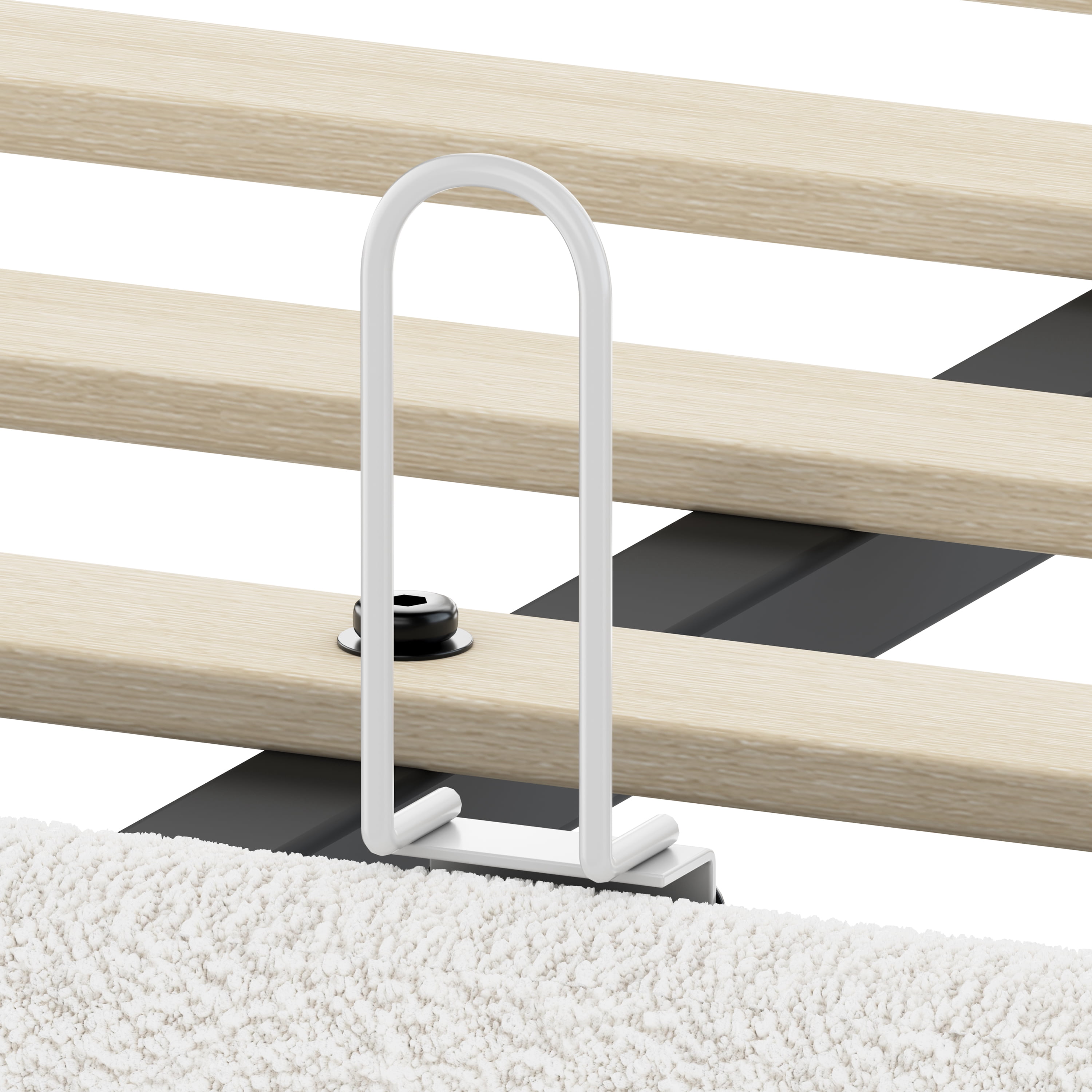 Miniyam Full Boucle Upholstered Platform Bed Frame with Adjustable Curved Headboard, Wood Slat Support, White
